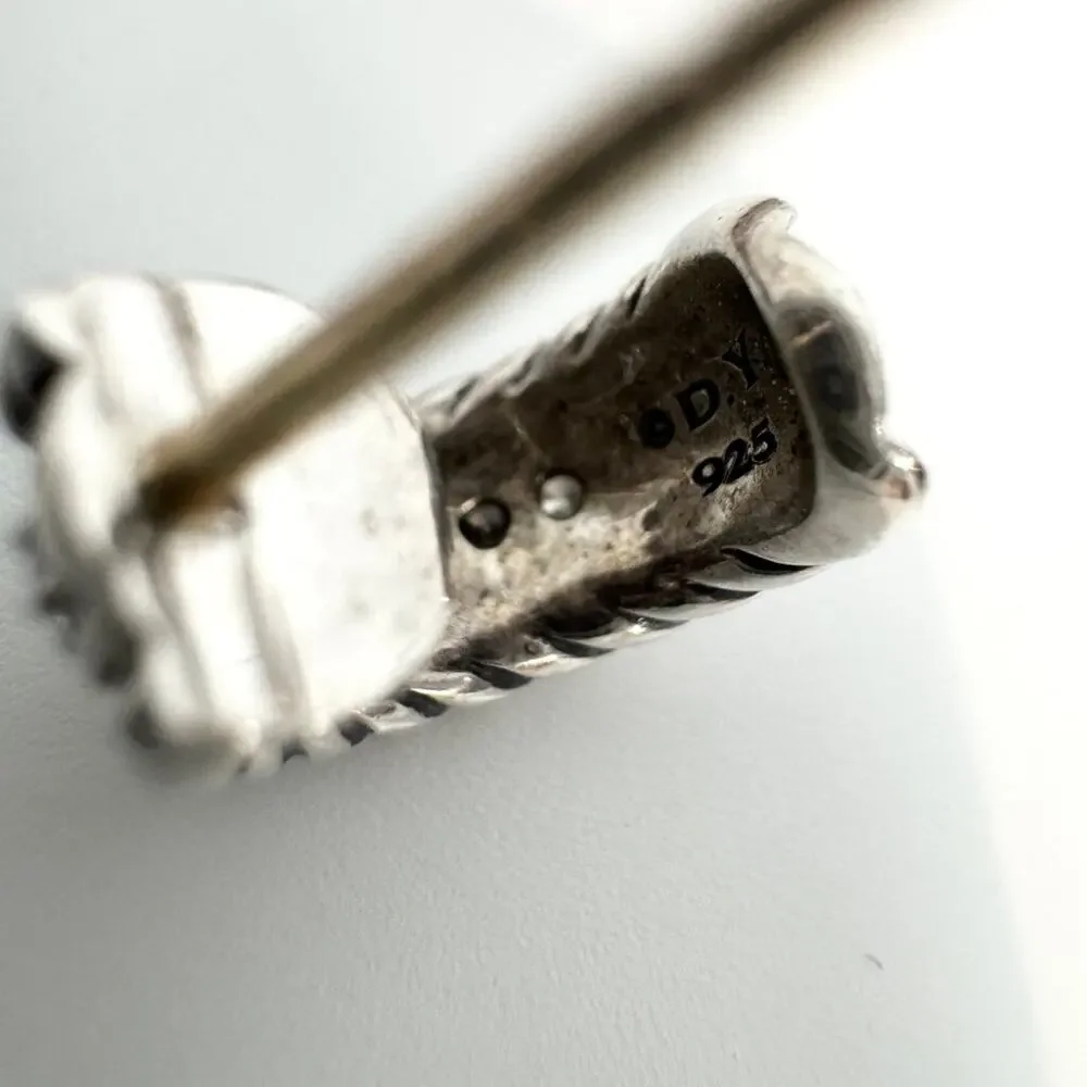 DAVID YURMAN Silver Cable Classic Huggie Earrings Pave Diamonds DY 925 Jewelry